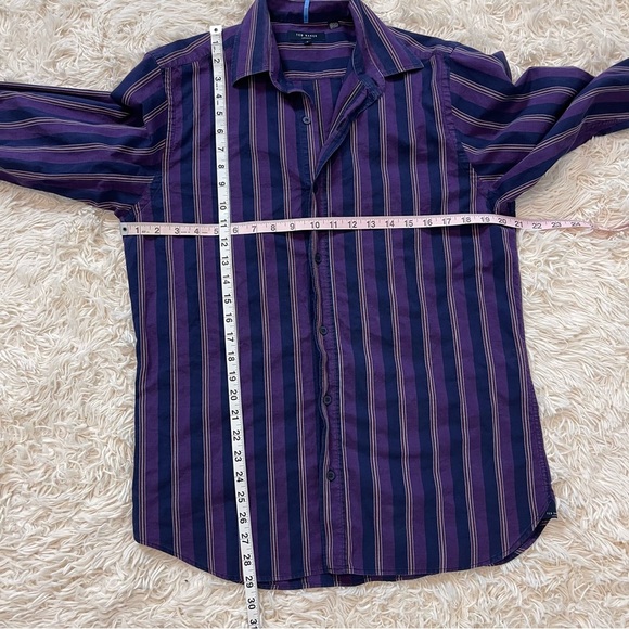 TED BAKER Men Long Sleeve Casual Formal button up Striped Shirt Size 2 S purple - Picture 8 of 10
